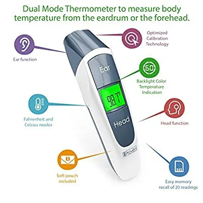 iProven DMT-316 Body Thermometer: Non-Contact Digital Temperature Monitor and Reader - Forehead and Ear Thermometer with Fever Indicator Alarm System