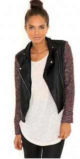 Nesmin Red Tweed Sleeve Leather Jacket