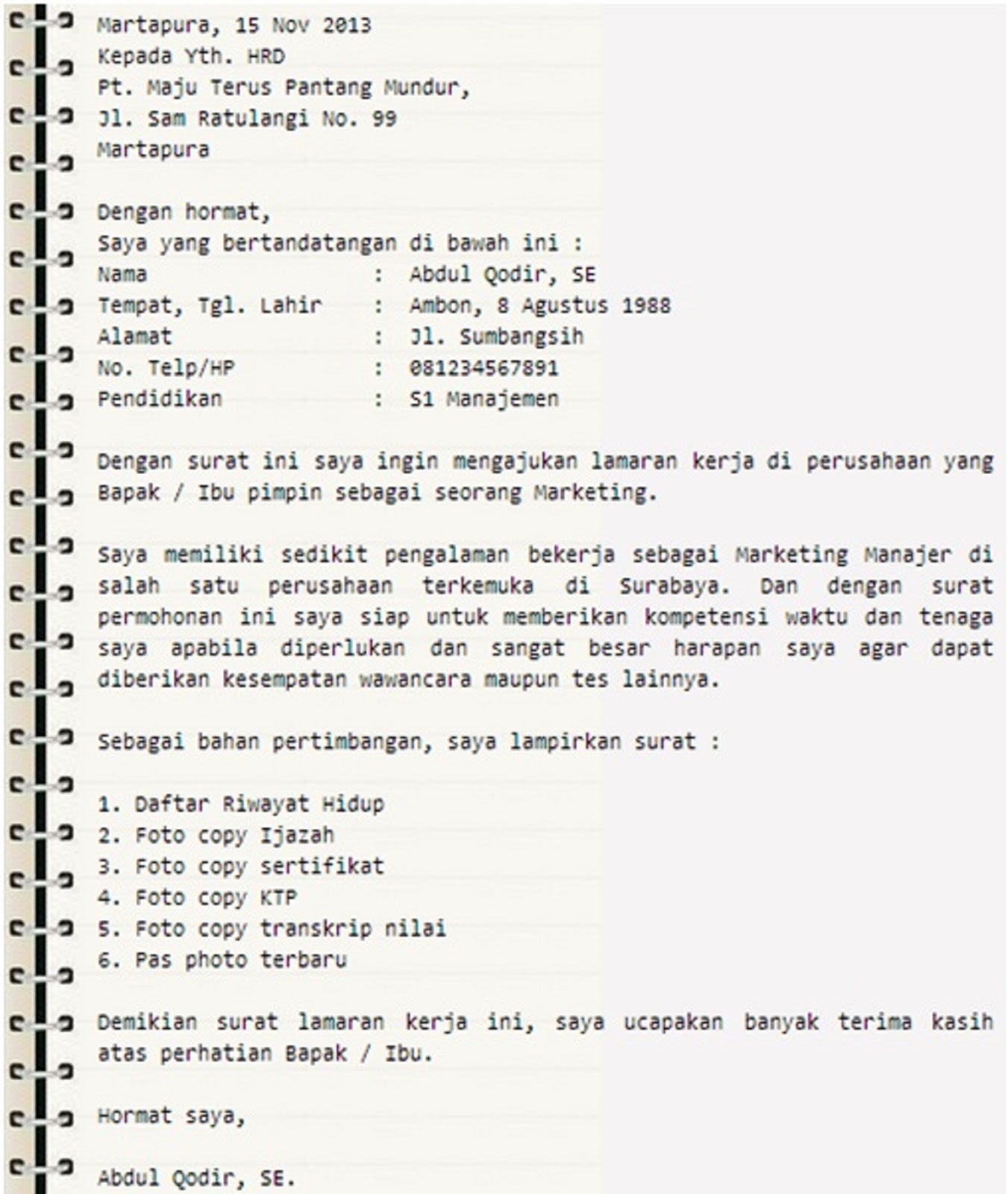 Contoh Surat Lamaran Kerja Yang Baik dan Benar Terbaru ...