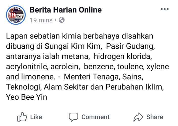 #prayforpasirgudang | Musibah Udara Tercemar Akibat Pembuangan Sisa Toksik di Sungai