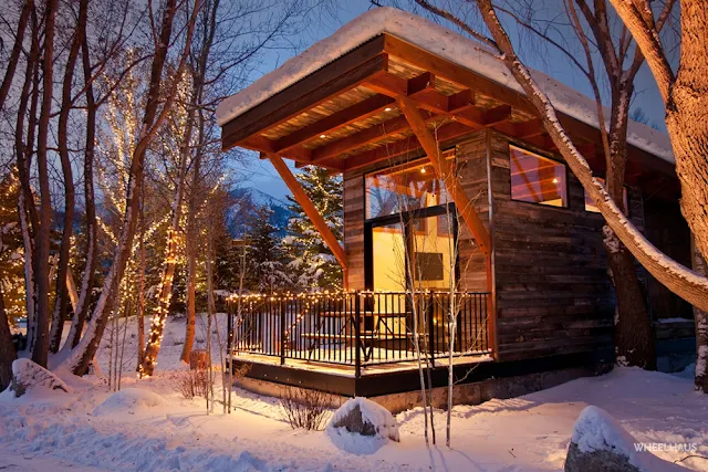 the Wedge tiny house, designed by Wheelhaus and available at Wildwood Lakefront Resort