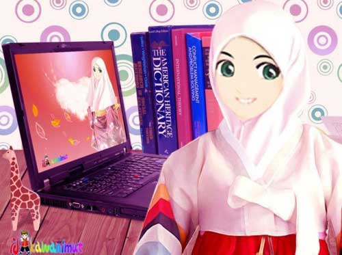 LIFE IS PUZZLE hijab girl cartoon