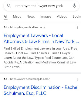 Screenshots of Google search for employment lawyer