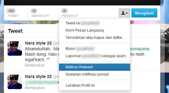 matikan retweet mengganggu, sembunyikan tweet teman