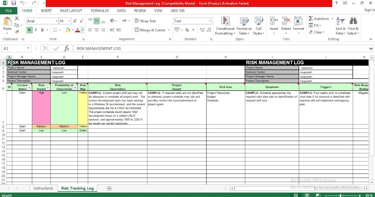 Risk Management Log Template Excel Free Download