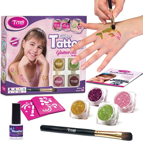 Kit de tatuajes de purpurina para niña y adultas