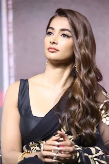 Pooja Hegde Saree Stills at Acharya Movie Press Meet