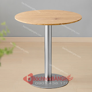 Mẫu bàn tròn cafe decor chân inox mặt gỗ cao su tại HCM