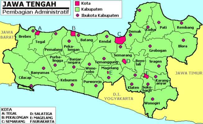 Letak Geografis Kabupaten dan Kota di Prov. Jawa Tengah