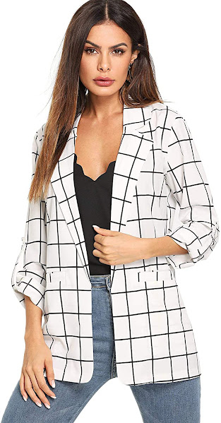 Plaid Tartan White Blazers For Women