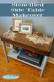 stencilled side table makeover persian blue general finishes paint american fleur medallion stencil