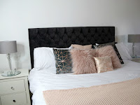 gray and rose gold bedroom