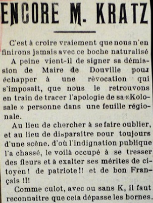 Henri Kratz - Douville sur Andelle - La libre parole, 25 mai 1916