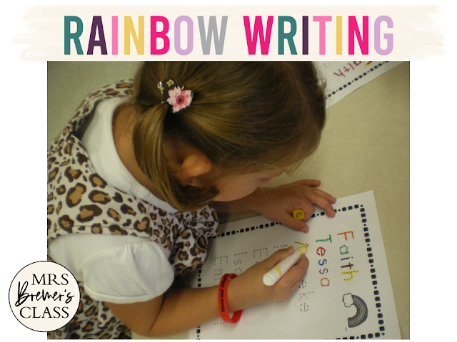 Rainbow Writing activities as printing practice for alphabet printing letter formation and sight word learning in Kindergarten and First Grade