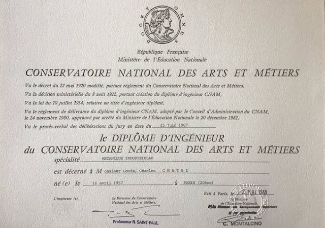 Photographie du Diplôme d'ingénieur CNAM de Louis CHATEL