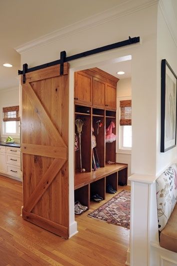 image result for alder wood rustic sliding barn door mud room kitchen