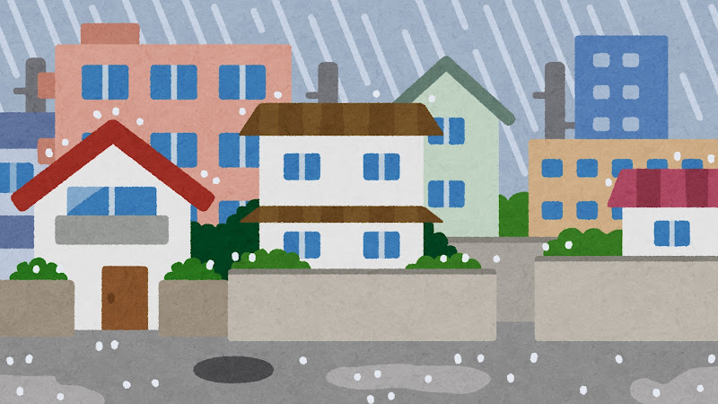 雨が降る住宅街のイラスト 背景素材 かわいいフリー素材集 いらすとや