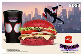 Burger King Spiderverse 2023 promotion includes a special drink cup and Spiderverse Whopper which is a red burger