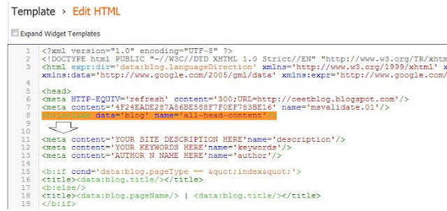 Tempate>Edit HTML code