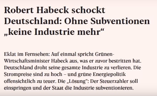 Ohne Subventionen keine Industrie mehr