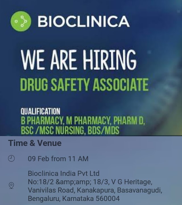 Bioclinica | Walk-in interview for Drug safety officers | 9th Feb 2019 | Bangalore