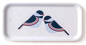birch platter with two chickadees