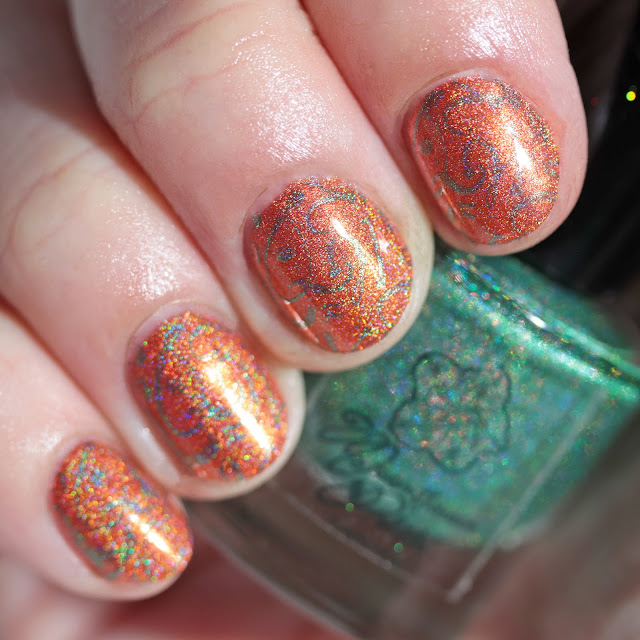 Moonflower Polish Esmeralda (Emerald) stamped over Citrino (Citrine)