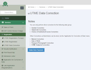 jamb change course form institution - utme data correction
