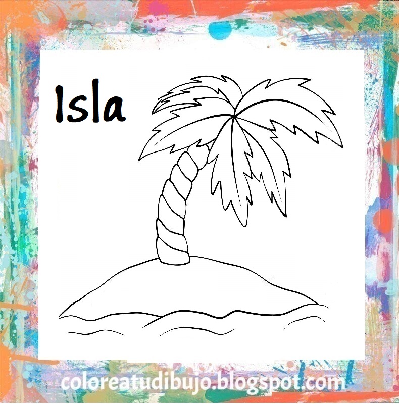 ISLA con 1 PALMERA par colorear