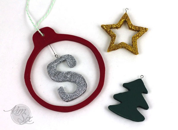 Glittered scroll saw wooden ornaments