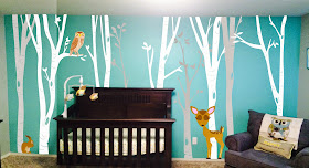 nursery mural portland oregon, portland muralist, trees and owl baby room mural, baby nursery mural