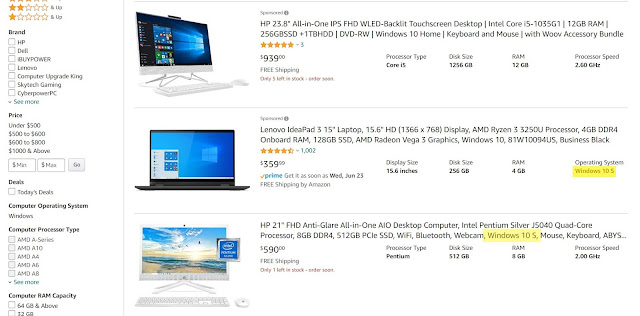 Retail desktop PC ads on Amazon