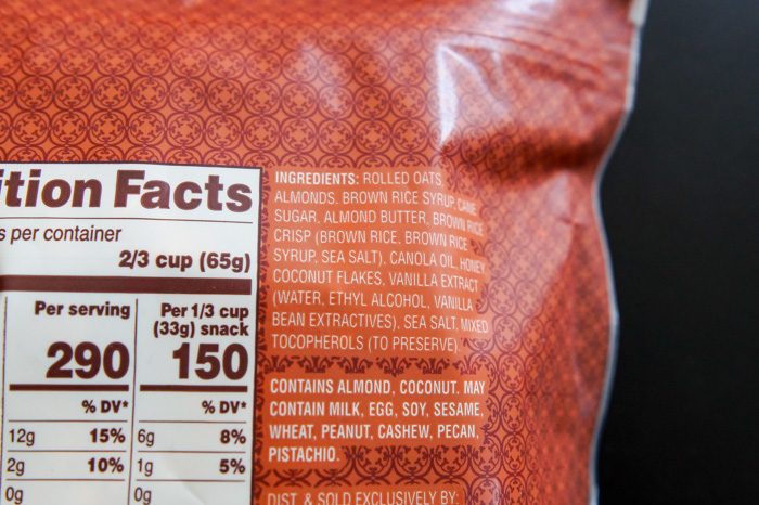 Trader Joe's Almond Butter Granola ingredients label