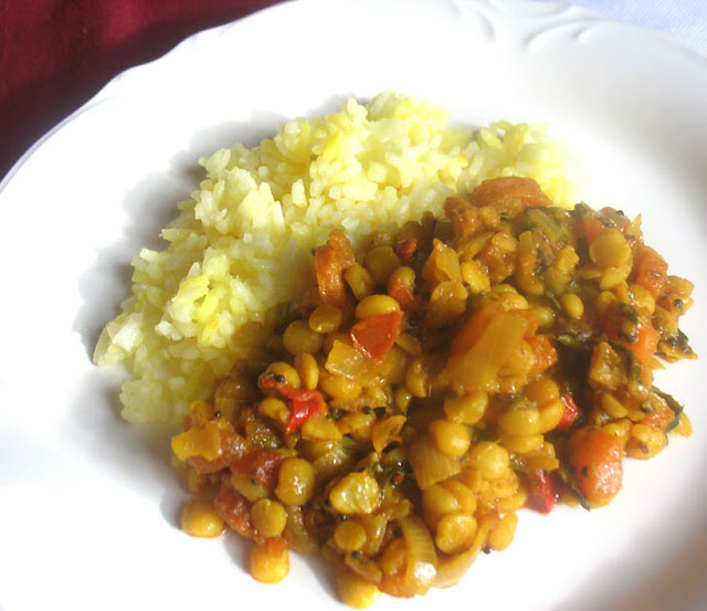 Indian Yellow Split Pea Curry with Tomatoes and Spices (Matar Dal)