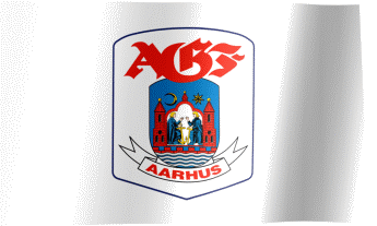 The waving fan flag of Aarhus Gymnastikforening with the logo (Animated GIF)