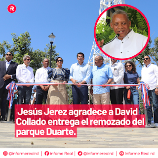  Jesús Jerez agradece a David Collado entrega el remozado del parque Duarte.
