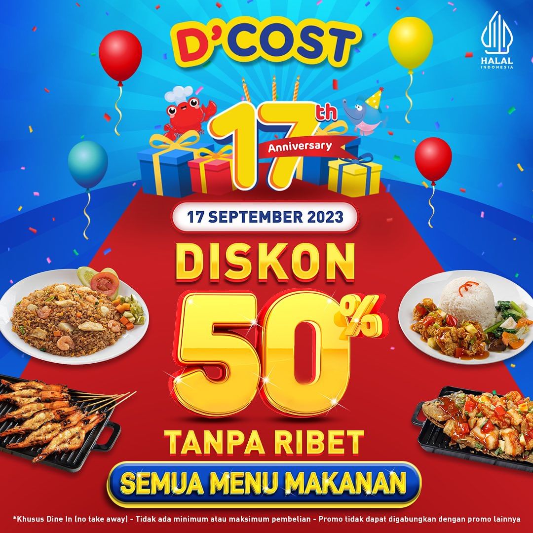 Promo DCOST 17th Anniversary – Diskon 50% Semua Menu Makanan