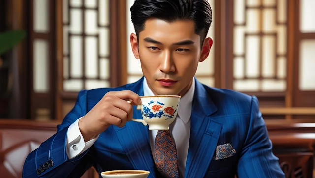 " Jing Bao drinking coffee"