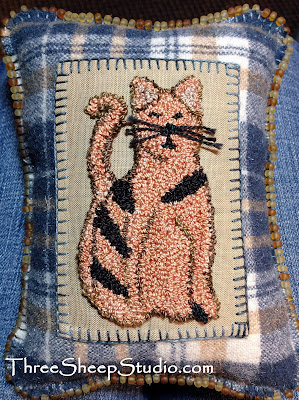 Punch Needle 'Kitty' Charm Cushion by Rose Clay at ThreeSheepStudio.com