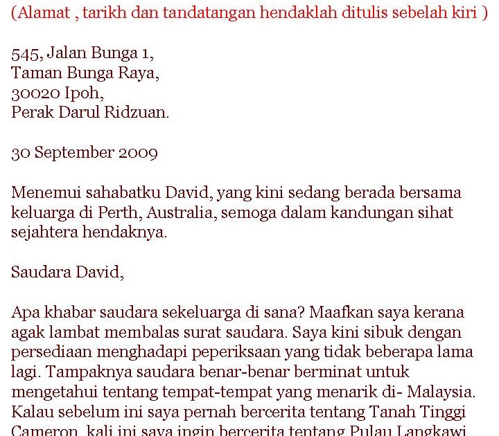 Bahasa Melayu Tingkatan 2: Contoh Surat Rasmi