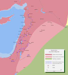 Orta Suriye'nin Müslüman işgalinin rotasını detaylandıran harita