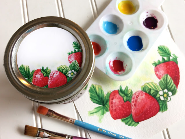 Watercolor Strawberry mason jar labels