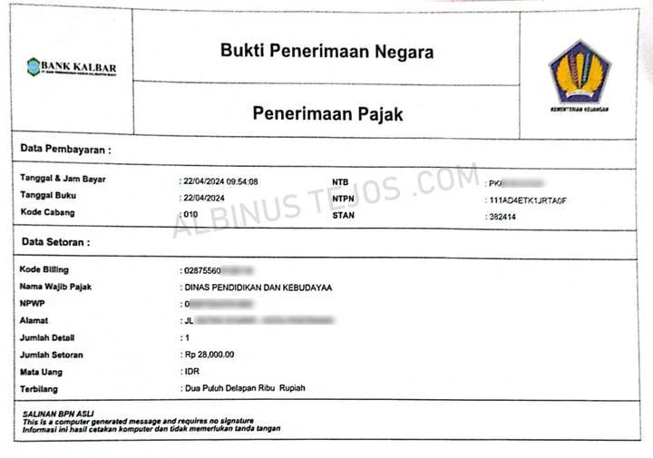 Bukti Potong Pajak PPh23 - Bayar Pajak Makan dan Minum Dana BOS