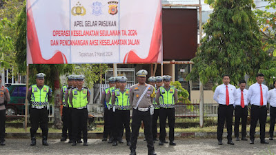 Polres Aceh Selatan Apel Gelar Pasukan Operasi Keselamatan Lalulintas Tahun 2024.