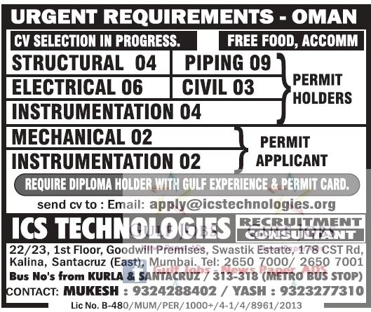 Urgent Job Requirements for Oman - Free food & Accommodation