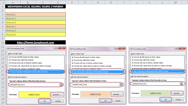 Cara Mewarnai Excel Selang Seling 3 Warna - JurnalExcel.com