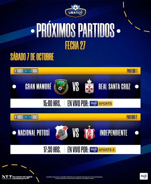 Programación de Tigo Sports Fecha 27 Todos contra Todos