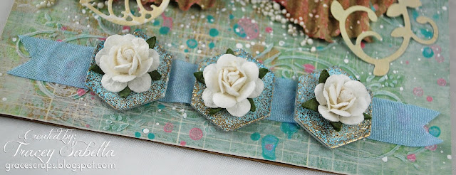 Shabby Mixed Media Card for Scraps of Elegance, Petaloo Flowers, BoBunny, Epiphany Crafts Hex Bubbles