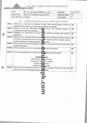 aiou-mcom-old-papers-spring-2019