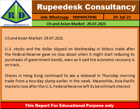 US and Asian Market -29.07.2021